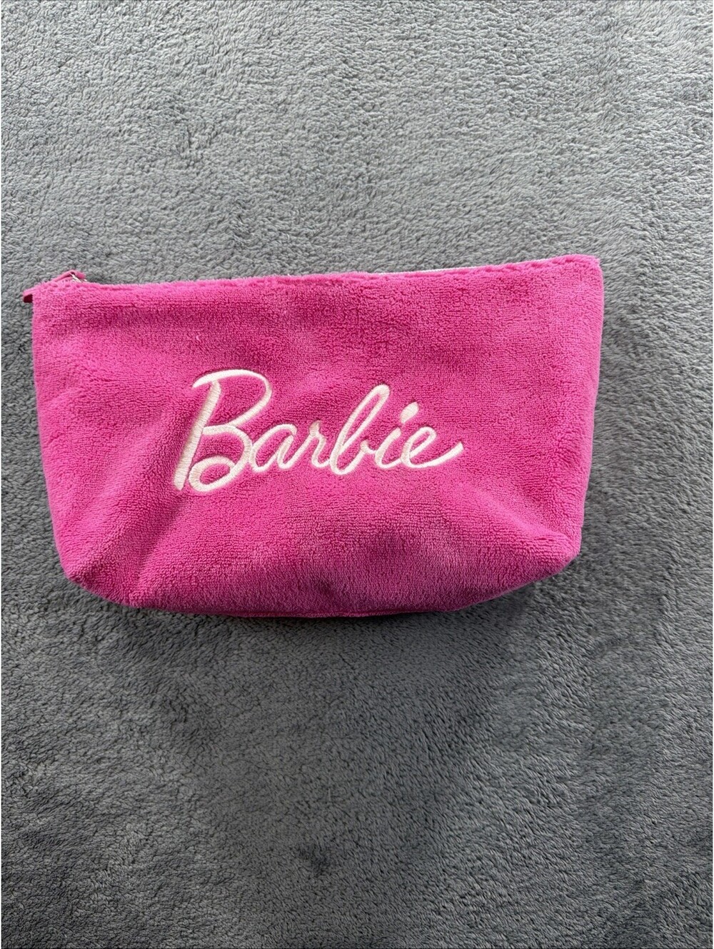Barbie Soft Plush Cosmetics Bag Hot Pink Script Logo